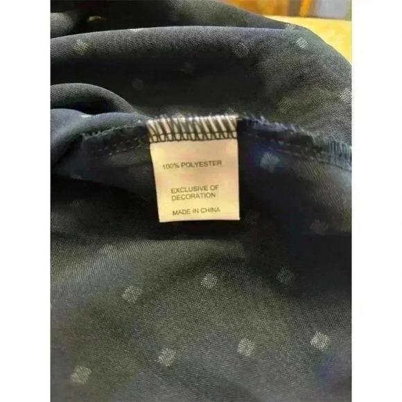 Women's V-Neck Textured Dot Blouse Lace Trim Puff Sleeve Blue S - Picture 10 of 13